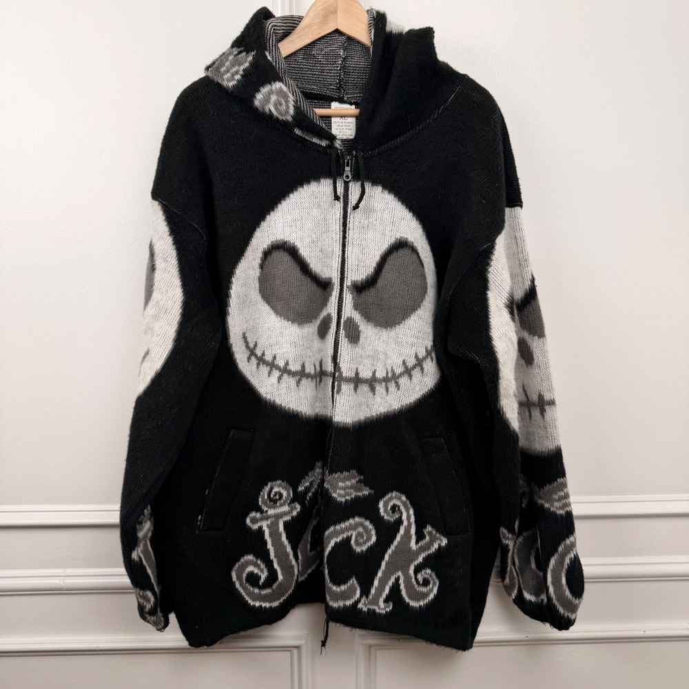 Artesanias Tuntaquimba Jack Skellington Wool Zip Hoodie Sweater Mens XL Ecuador‎